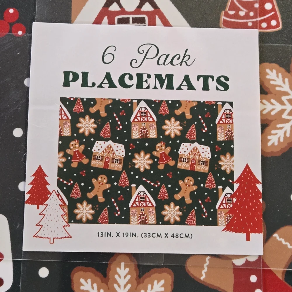 Gingerbread Festive Holiday Placemats - 6 Pack